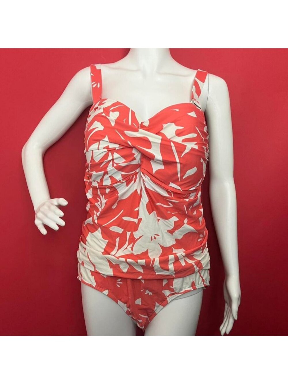 Anne Cole / orange and white tropical one piece swimsuit 🧡🤍​